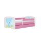 Babydreams juniorseng med bl bamse, m. madras, sengehest, skuffe - hvid og lyserd laminat (160x80)