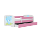 Babydreams juniorseng med bl bamse, m. madras, sengehest, skuffe - hvid og lyserd laminat (160x80)