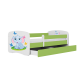 Babydreams juniorseng med elefant, m. madras, sengehest, skuffe - hvid/grn laminat (160x80)