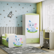 Babydreams juniorseng med elefant, m. madras, sengehest, skuffe - hvid/grn laminat (160x80)