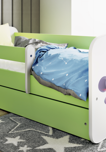 Babydreams juniorsng med zoodjur, med madrass, stdbrda, lda - vit/grn laminat (140x70)