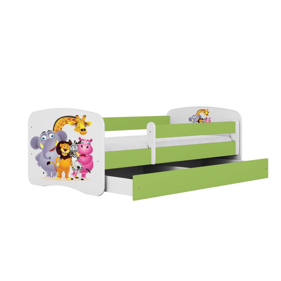 Babydreams juniorsng med zoodjur, med madrass, stdbrda, lda - vit/grn laminat (140x70)