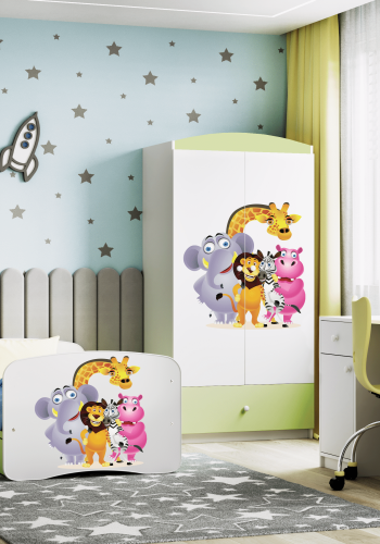 Babydreams juniorsng med zoodjur, med madrass, stdbrda, lda - vit/grn laminat (140x70)