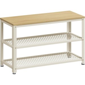 VASAGLE Skob�nk, skoreol med 2 hylder, skoorganisator, 30 x 73 x 45 cm, entr&eacute; stue entr&eacute;, st�lkonstruktion, industriel stil, eg beige og klassisk hvid LBS073W09