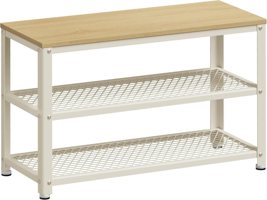 VASAGLE Skob�nk, skoreol med 2 hylder, skoorganisator, 30 x 73 x 45 cm, entr&eacute; stue entr&eacute;, st�lkonstruktion, industriel stil, eg beige og klassisk hvid LBS073W09