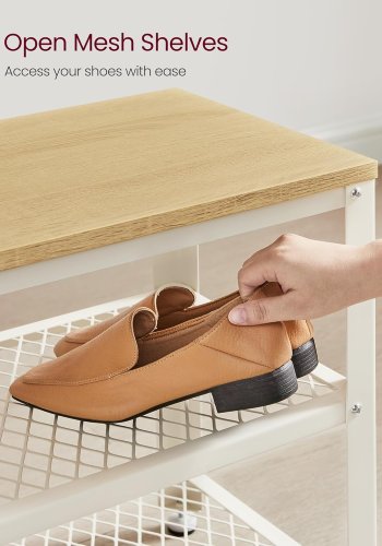 VASAGLE Skob�nk, skoreol med 2 hylder, skoorganisator, 30 x 73 x 45 cm, entr&eacute; stue entr&eacute;, st�lkonstruktion, industriel stil, eg beige og klassisk hvid LBS073W09