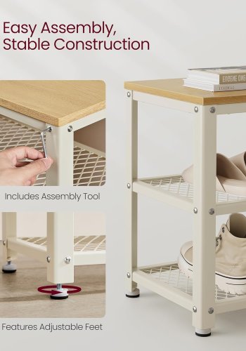 VASAGLE Skob�nk, skoreol med 2 hylder, skoorganisator, 30 x 73 x 45 cm, entr&eacute; stue entr&eacute;, st�lkonstruktion, industriel stil, eg beige og klassisk hvid LBS073W09