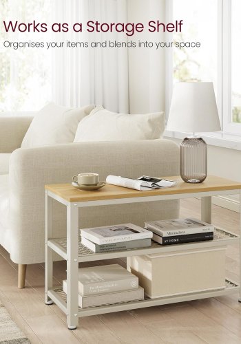 VASAGLE Skob�nk, skoreol med 2 hylder, skoorganisator, 30 x 73 x 45 cm, entr&eacute; stue entr&eacute;, st�lkonstruktion, industriel stil, eg beige og klassisk hvid LBS073W09