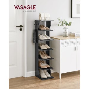 VASAGLE Slim skohylle, smal skooppbevaringsorganisator, skohylle med 6 niv�er, for sm� rom, gang, garderobe, svart LBS200T16