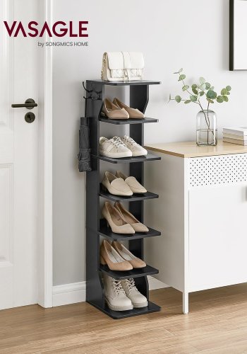 VASAGLE Slim skoreol, smal skoopbevaringsorganisator, skostativ med 6 niveauer, til sm� rum, entr&eacute;, garderobe, sort LBS200T16