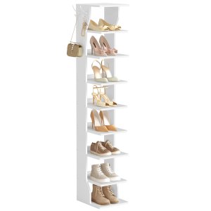 VASAGLE Slim skoreol, smal skoopbevaringsorganisator, 9-etagers skostativ, til sm� rum, entr&eacute;, garderobe, mat hvid LBS210WB01