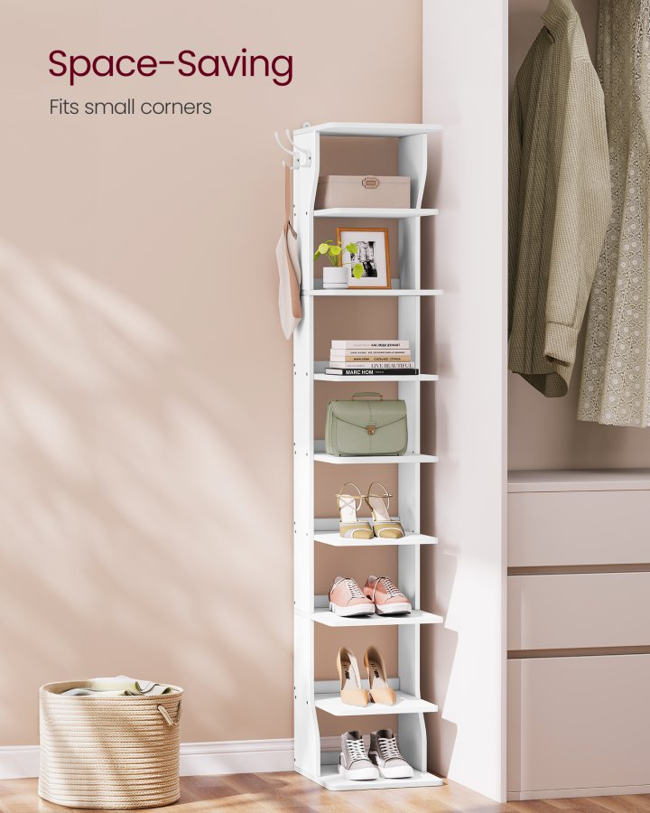 VASAGLE Slim skoreol, smal skoopbevaringsorganisator, 9-etagers skostativ, til sm� rum, entr&eacute;, garderobe, mat hvid LBS210WB01