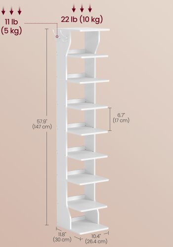 VASAGLE Slim skoreol, smal skoopbevaringsorganisator, 9-etagers skostativ, til sm� rum, entr&eacute;, garderobe, mat hvid LBS210WB01