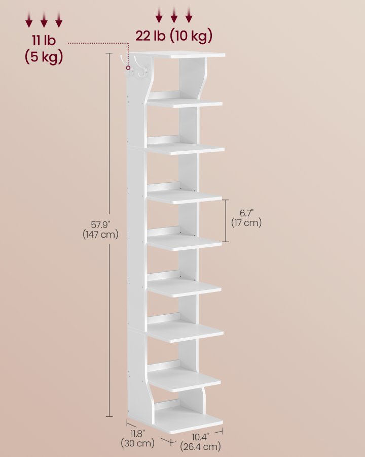 VASAGLE Slim skoreol, smal skoopbevaringsorganisator, 9-etagers skostativ, til sm� rum, entr&eacute;, garderobe, mat hvid LBS210WB01