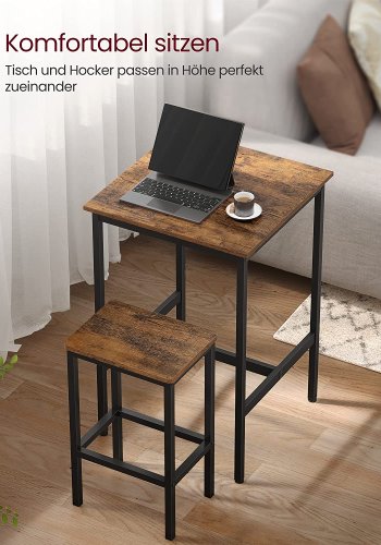 VASAGLE barbord og 2 barstole - rustik brun spnplade og sort stl (st md 3)