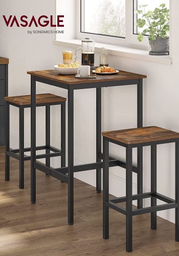VASAGLE barbord og 2 barstole - rustik brun spnplade og sort stl (st md 3)