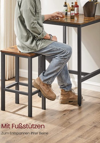 VASAGLE barbord og 2 barstole - rustik brun spnplade og sort stl (st md 3)