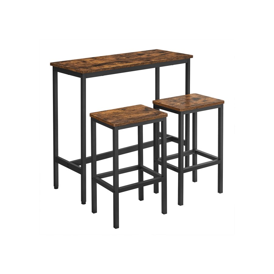 VASAGLE Spisebords�t, Barbord og taburetter, Morgenmadsbarbord med barstole, s�t med 2, industrielt st�lstel, rustik brun og sort LBT218B01