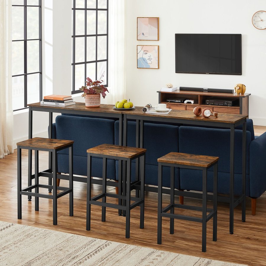 VASAGLE Spisebords�t, Barbord og taburetter, Morgenmadsbarbord med barstole, s�t med 2, industrielt st�lstel, rustik brun og sort LBT218B01