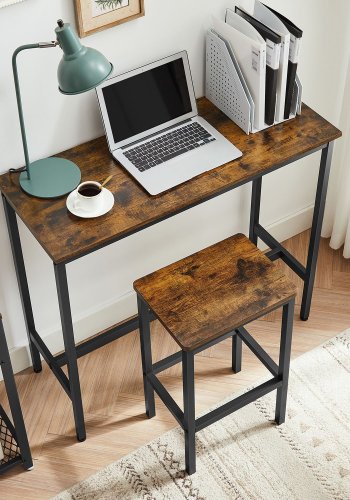 VASAGLE Spisebords�t, Barbord og taburetter, Morgenmadsbarbord med barstole, s�t med 2, industrielt st�lstel, rustik brun og sort LBT218B01