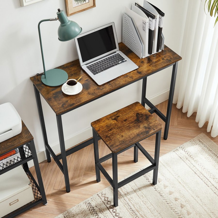 VASAGLE Spisebords�t, Barbord og taburetter, Morgenmadsbarbord med barstole, s�t med 2, industrielt st�lstel, rustik brun og sort LBT218B01