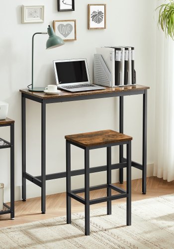 VASAGLE Spisebords�t, Barbord og taburetter, Morgenmadsbarbord med barstole, s�t med 2, industrielt st�lstel, rustik brun og sort LBT218B01