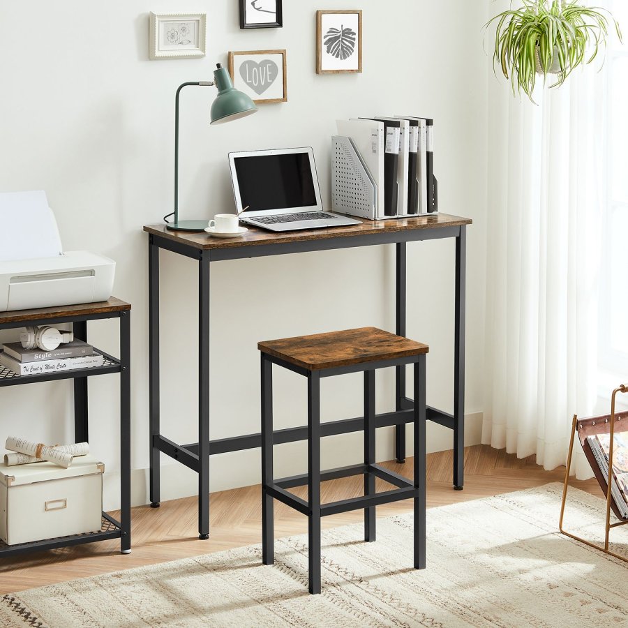 VASAGLE Spisebords�t, Barbord og taburetter, Morgenmadsbarbord med barstole, s�t med 2, industrielt st�lstel, rustik brun og sort LBT218B01