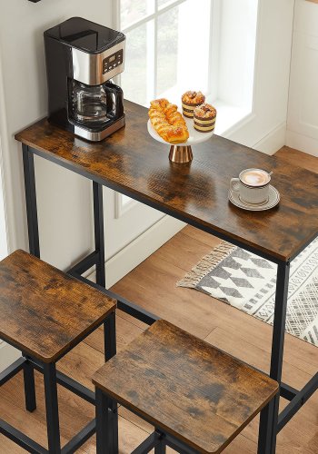 VASAGLE Spisebords�t, Barbord og taburetter, Morgenmadsbarbord med barstole, s�t med 2, industrielt st�lstel, rustik brun og sort LBT218B01