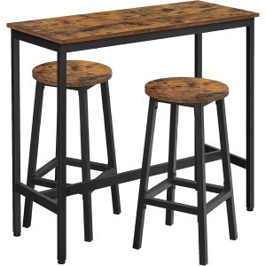 VASAGLE LBT219B01 Barbords�t, H�jt bord med 2 barstole, Barbord med barstole, K�kkenbord og k�kkenstole Industridesign til k�kken, Brun