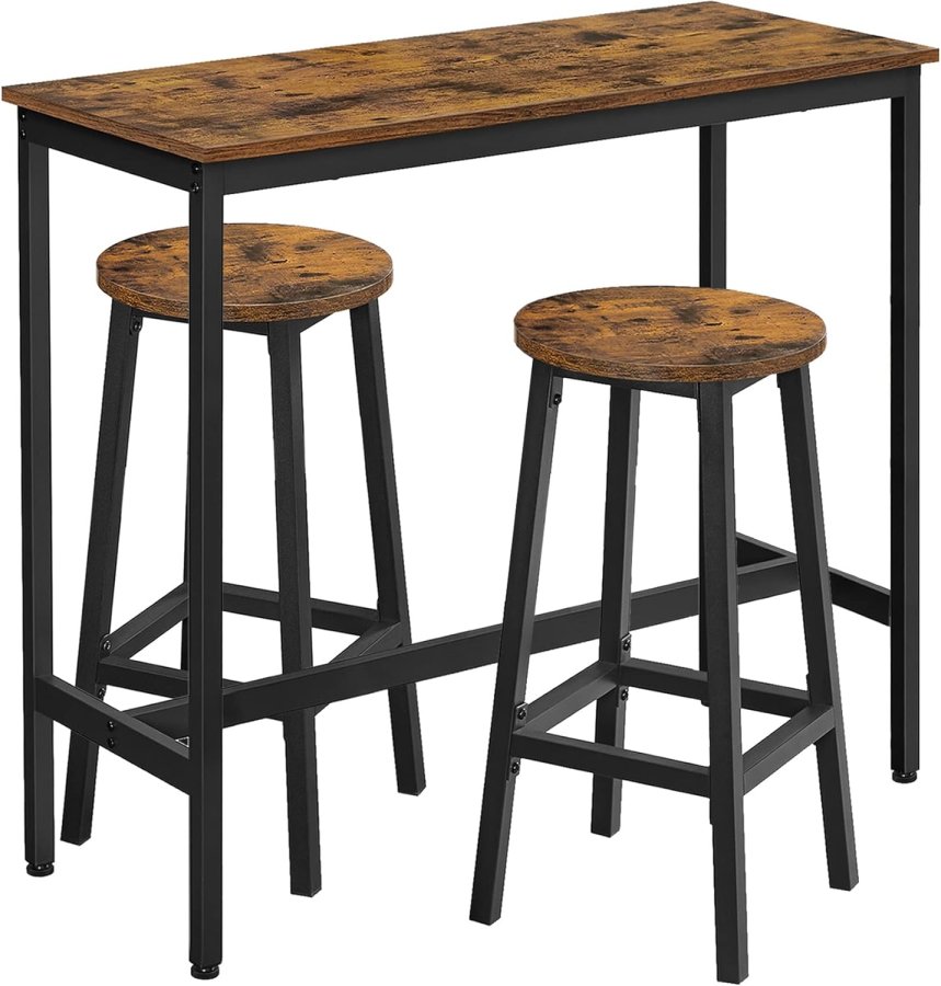 VASAGLE LBT219B01 Barbords�t, H�jt bord med 2 barstole, Barbord med barstole, K�kkenbord og k�kkenstole Industridesign til k�kken, Brun