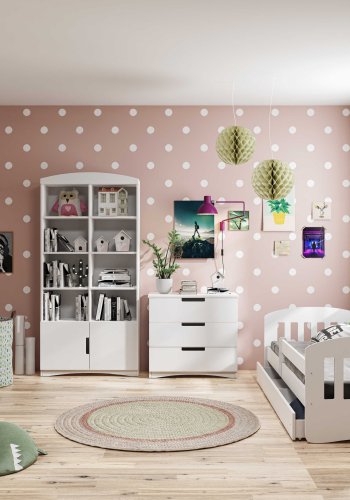 Classic 1 juniorseng, m. madras, sengehest, skuffe - hvid laminat og MDF (160x80)