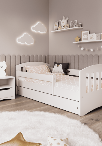 Classic 1 Juniorbett, mit Matratze, Bettgitter, Schublade - weies Laminat und MDF (180x80)
