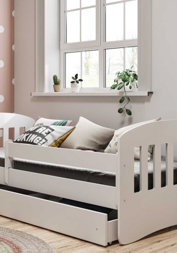 Classic 1 juniorseng, m. madras, sengehest, skuffe - hvid laminat og MDF (140x80)