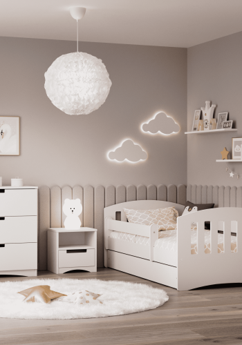 Classic 1 juniorseng, m. madras, sengehest, skuffe - hvid laminat og MDF (140x80)