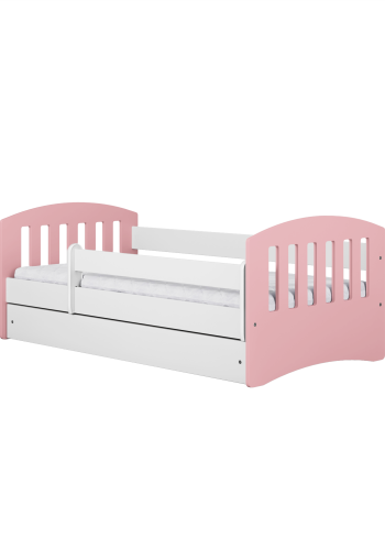 Classic 1 Juniorbett, mit Matratze, Bettgitter, Schublade - weiß-rosa Laminat und MDF (140x80)
