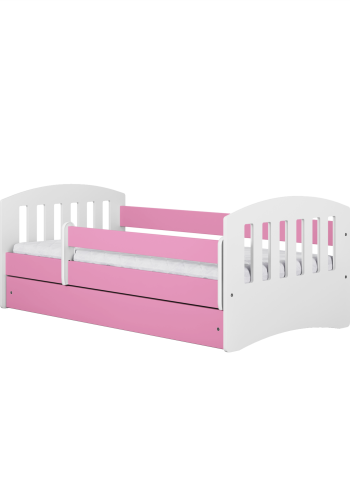 Classic 1 Juniorbett, mit Matratze, Bettgitter, Schublade - weiß-rosa Laminat und MDF (140x80)