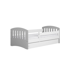 Classic 1 juniorseng, m. madras, sengehest, skuffe - hvid og gr laminat og MDF (180x80)