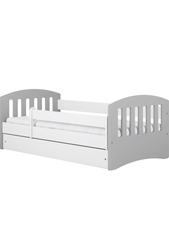 Classic 1 Juniorbett, mit Matratze, Bettgitter, Schublade - weißes und graues Laminat und MDF (180x80)