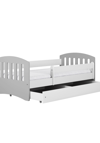 Classic 1 Juniorbett, mit Matratze, Bettgitter, Schublade - weißes und graues Laminat und MDF (180x80)