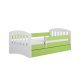Classic 1 Juniorbett, mit Matratze, Bettgitter, Schublade - weiß-grünes Laminat und MDF (140x80)