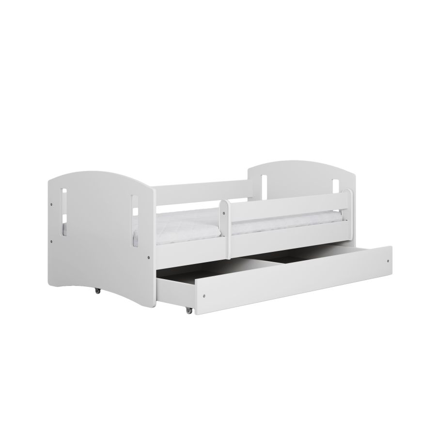 Classic 2 Juniorbett, mit Matratze, Bettgitter, Schublade - weißes Laminat und MDF (180x80)