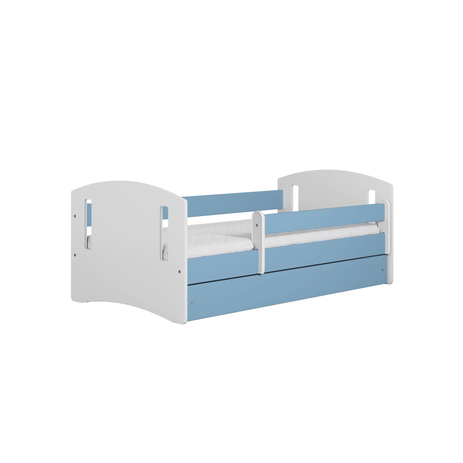 Classic 2 Juniorbett, mit Matratze, Bettgitter, Schublade - weiß-blaues Laminat und MDF (160x80)