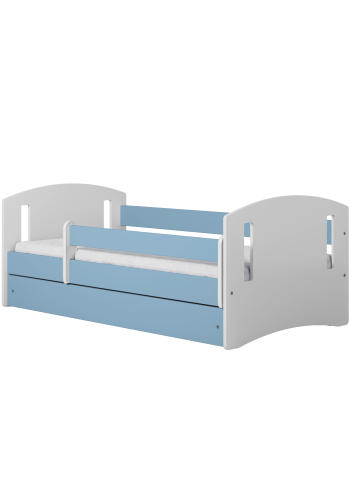Classic 2 Juniorbett, m. Matratze, Bettgitter, Schublade - weiß-blaues Laminat und MDF (140x80)