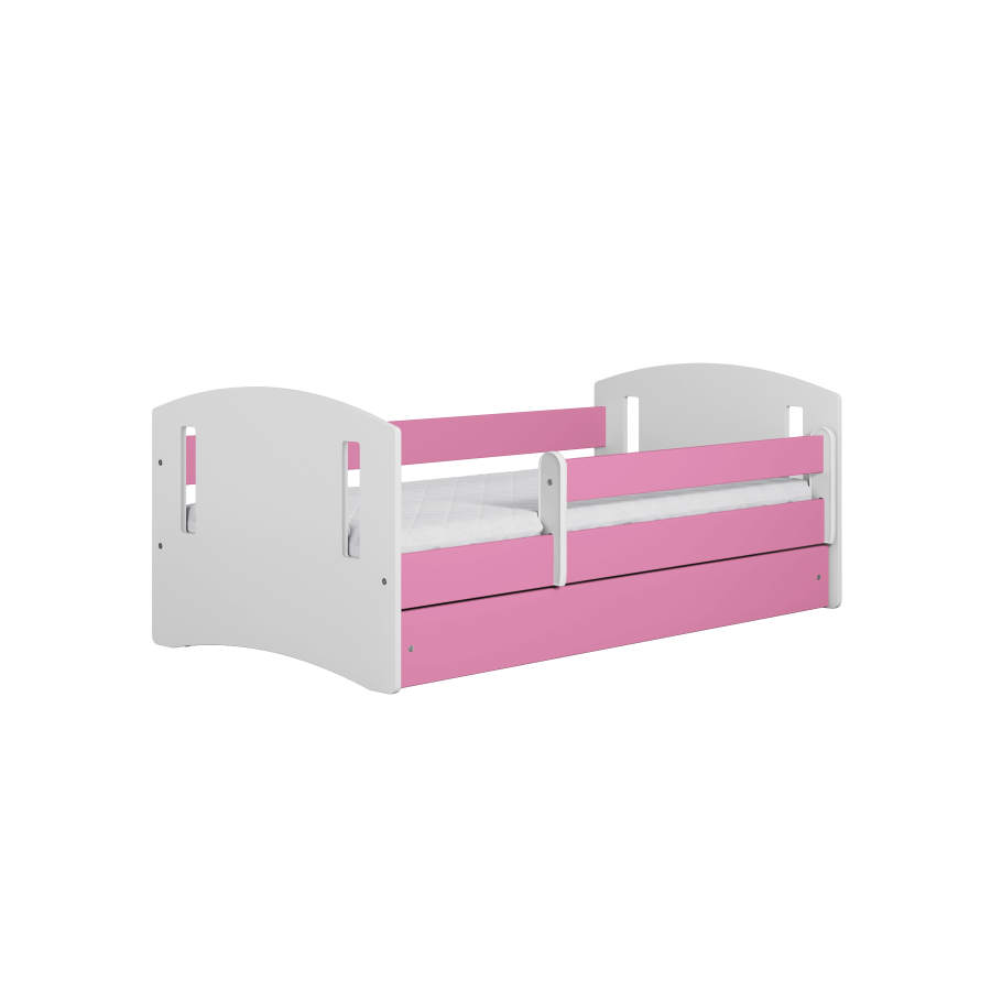 Classic 2 Juniorbett, mit Matratze, Bettgitter, Schublade - weiß-rosa Laminat und MDF (140x80)