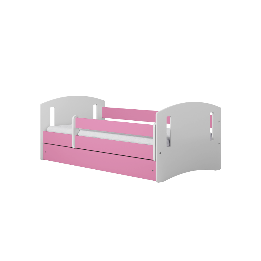 Classic 2 Juniorbett, mit Matratze, Bettgitter, Schublade - weiß-rosa Laminat und MDF (160x80)