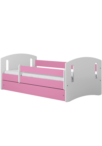 Classic 2 Juniorbett, m. Matratze, Bettgitter, Schublade - weiß-rosa Laminat und MDF (180x80)