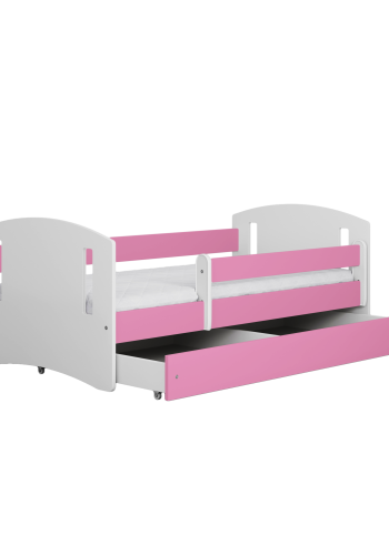 Classic 2 Juniorbett, m. Matratze, Bettgitter, Schublade - weiß-rosa Laminat und MDF (180x80)
