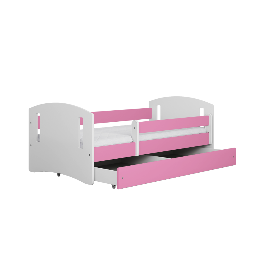 Classic 2 Juniorbett, mit Matratze, Bettgitter, Schublade - weiß-rosa Laminat und MDF (140x80)