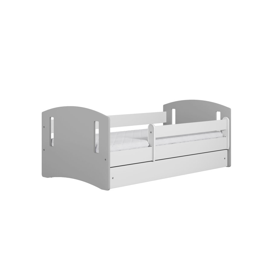 Classic 2 Juniorbett, mit Matratze, Bettgitter, Schublade - weiß-graues Laminat und MDF (180x80)