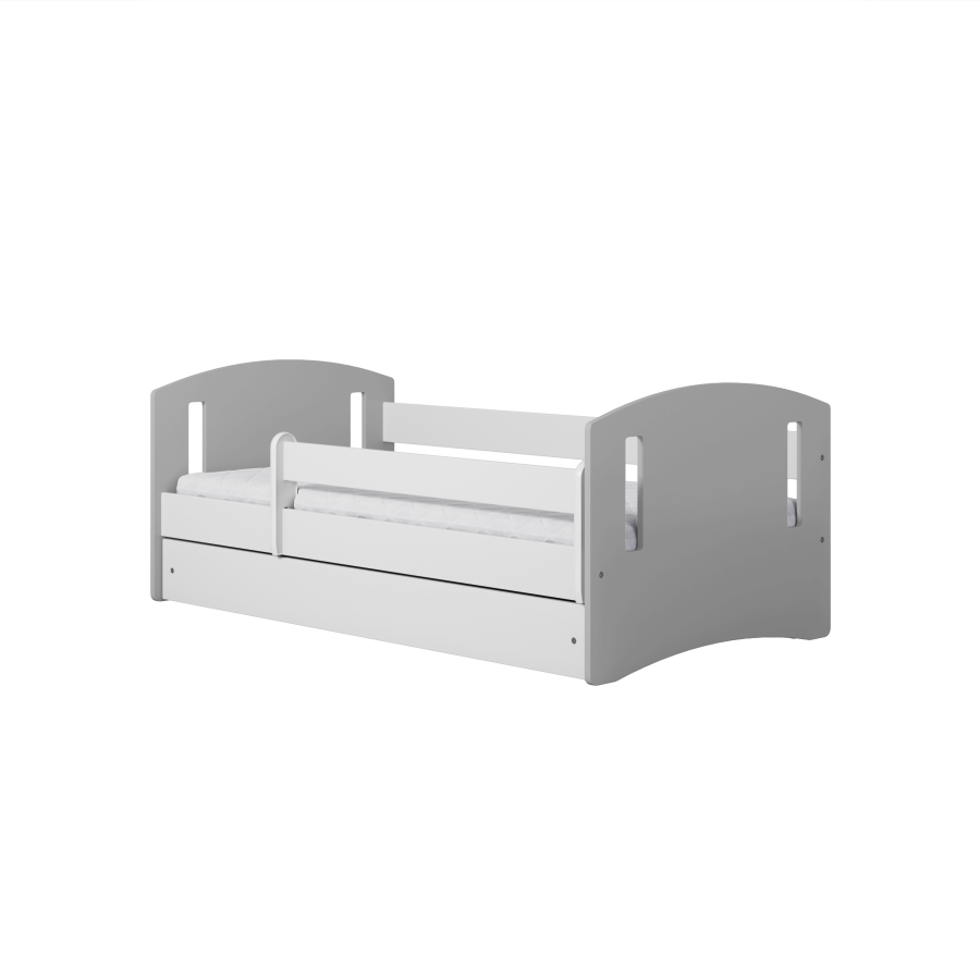 Classic 2 Juniorbett, mit Matratze, Bettgitter, Schublade - weiß-graues Laminat und MDF (160x80)